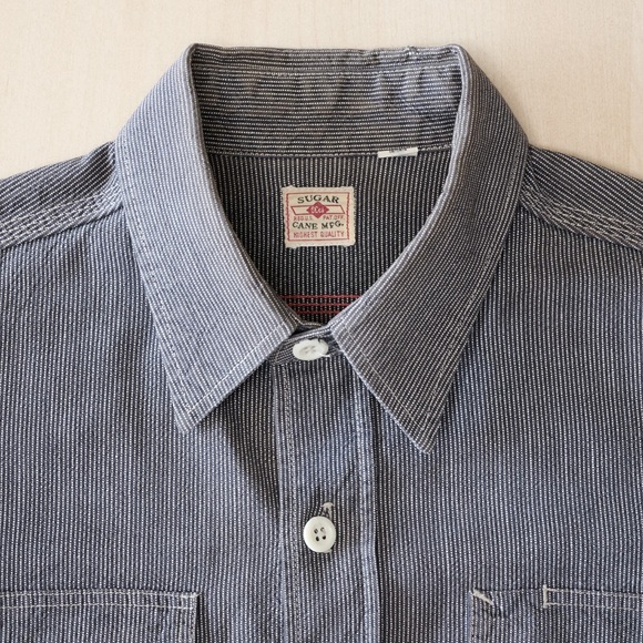 Sugar Cane Mens Hickory Pinstripe Long Sleeve Work Shirt Size 14-14.5 Mens Small - Picture 3 of 13